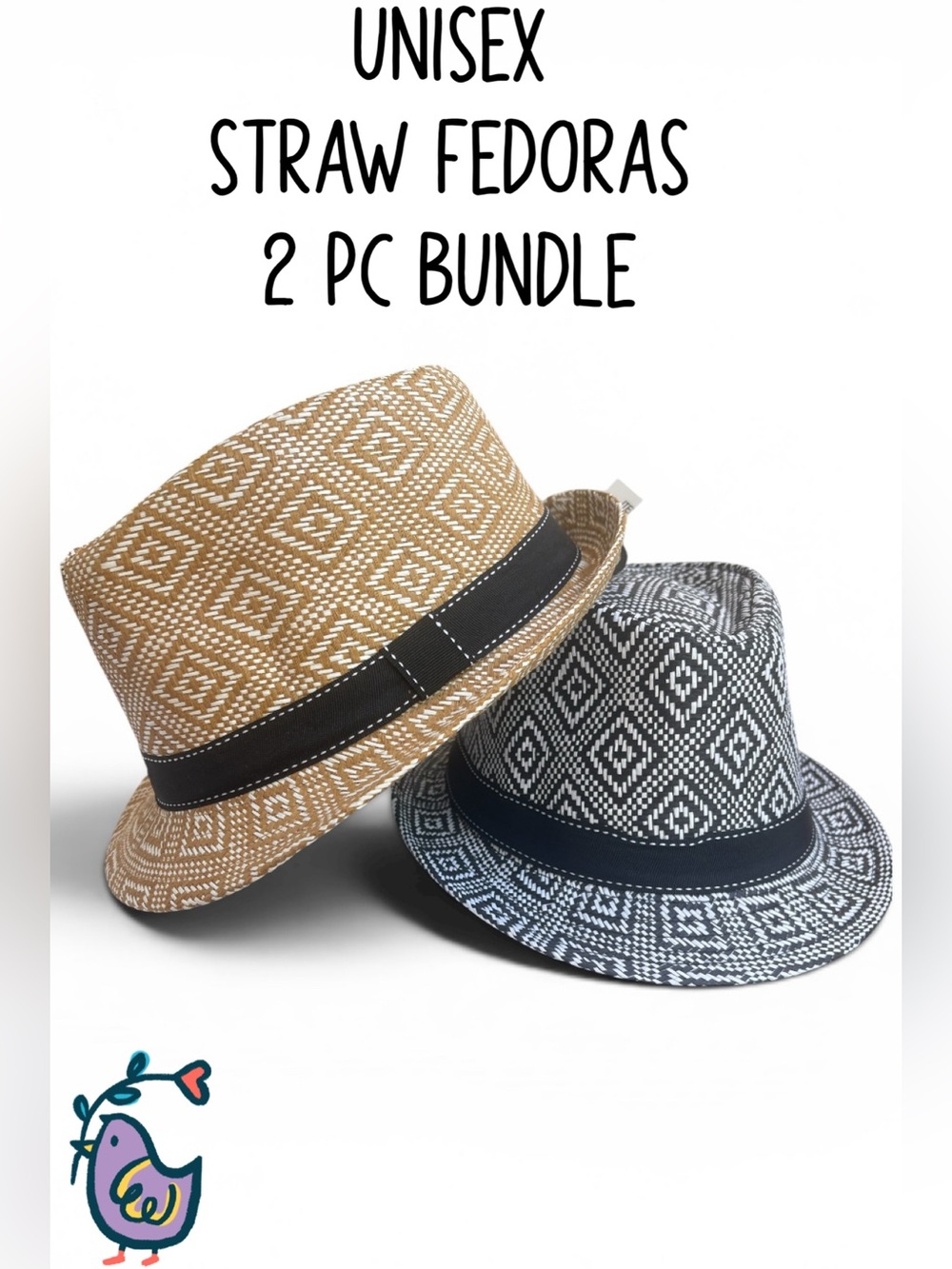🌸2 PC BUNDLE STRAW FEDORA HATS
